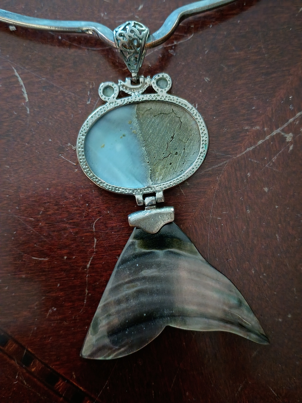 Abalone Shell Mermaid Tail Pendant Necklace - Silver Tone - Picture 3 of 4
